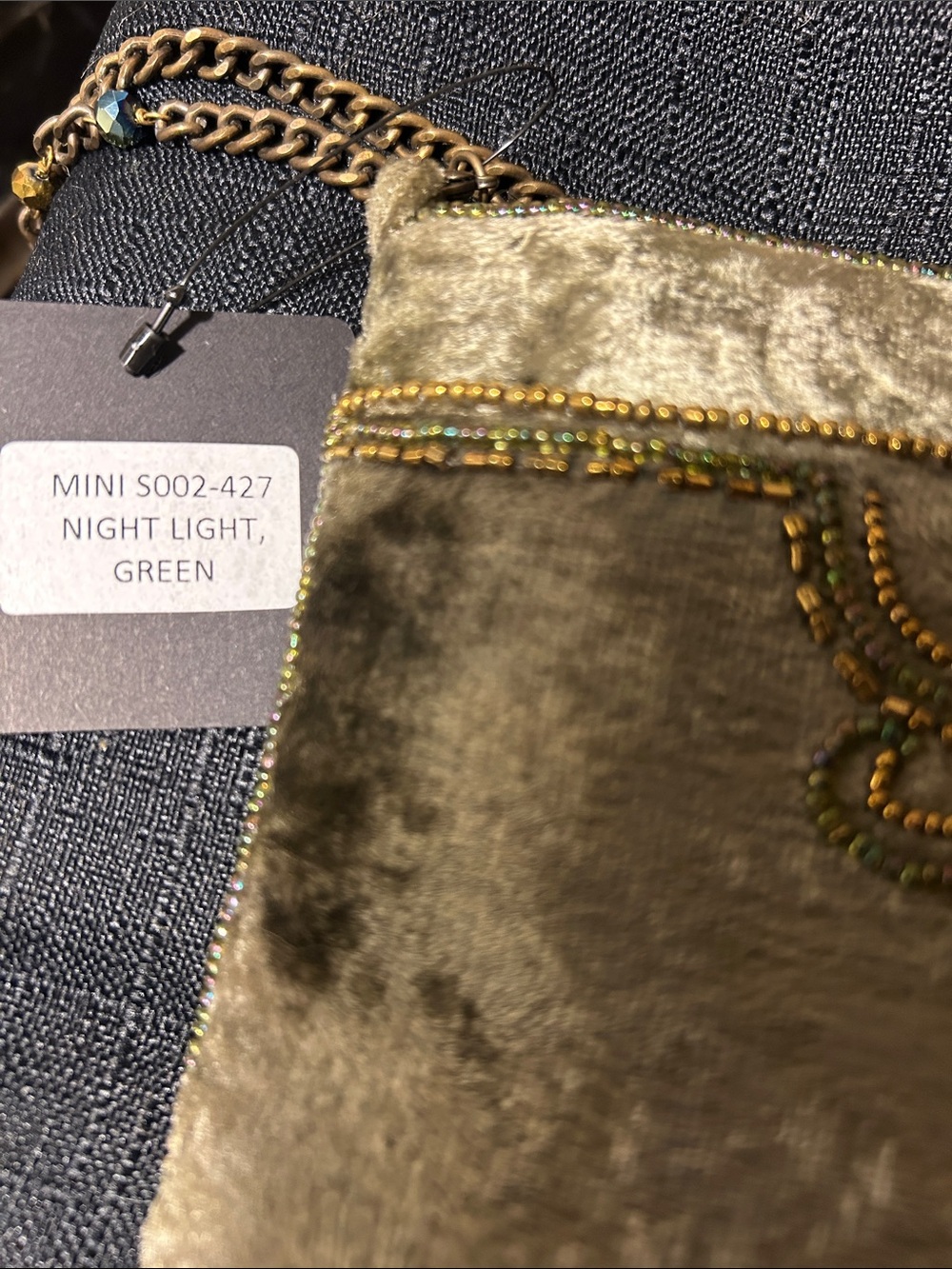 Mary Francis HAND BEADED Velvet Crossbody Clutch Olive Green BRAND NEW WITH TAG - Picture 5 of 16